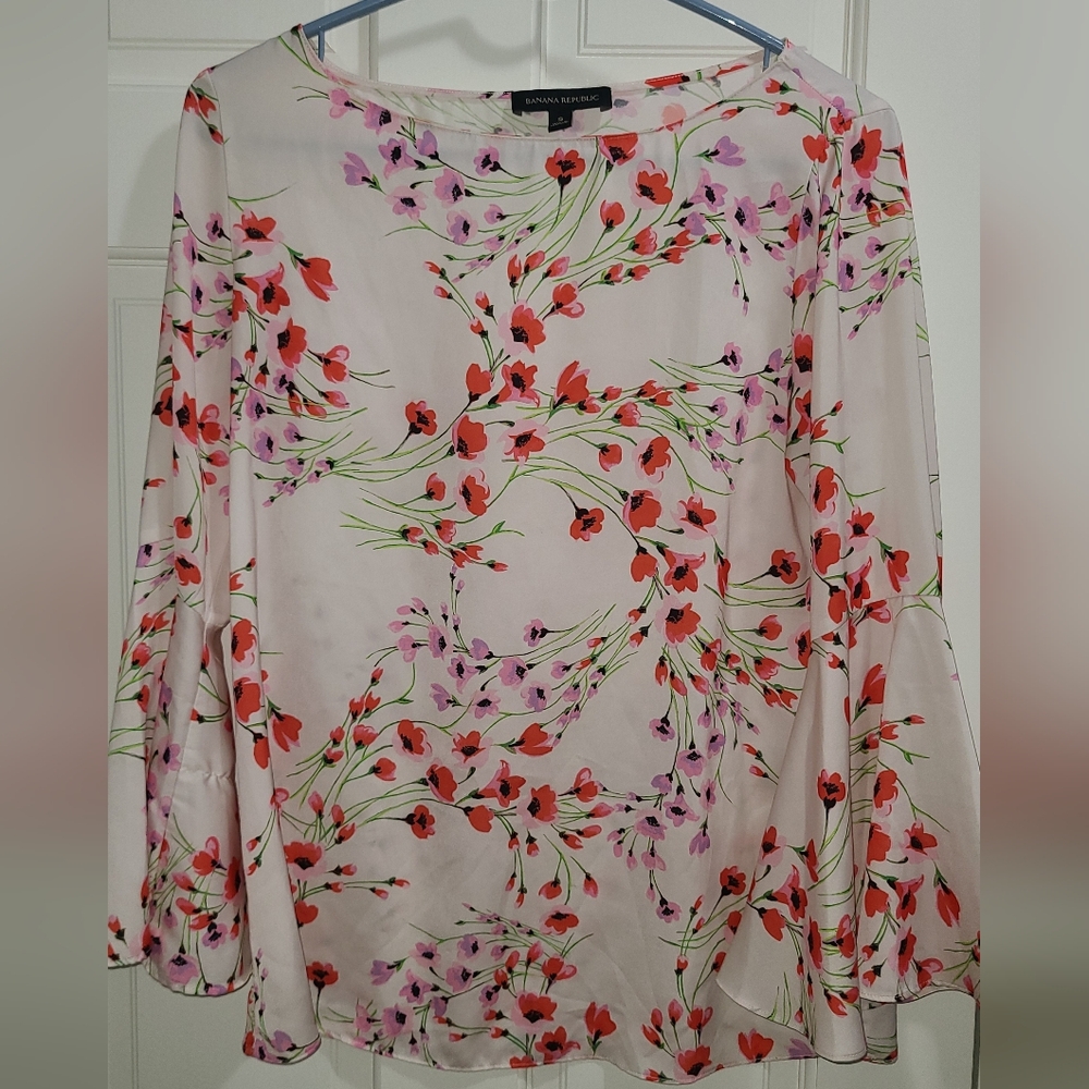 Banana Republic Floral Cream Blouse with Red and Purple Accents